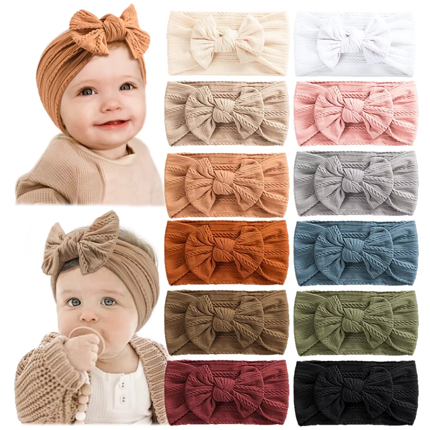Newborn Baby Headband For Girls Elastic Knit Children Turban Baby Bows Soft Nylon Kids Headwear Hair Accessories wholesale