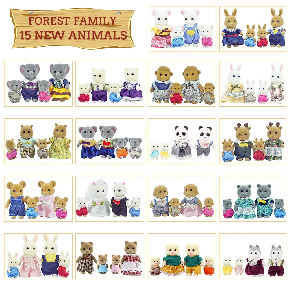 Simulation Forest Reindeer Family Doll Dollhouse Figures Furniture Set DIY Playset Play House Girls Toys Accessories Xmas Gifts