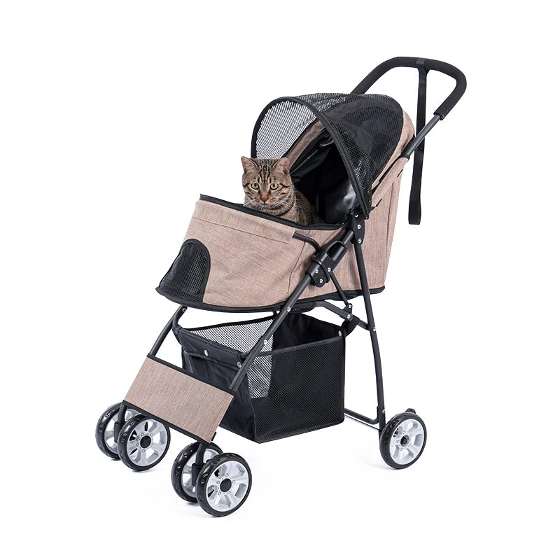 Stable Pet Dog Carrier Stroller for Kitten Buggy Outdoor Puppy Cat Baby Cart 2 Colors Light Foldable Large Space Jogger Stroller