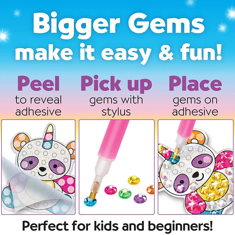 12 Create Big Gem Diamond Painting Sticker Kit Art Craft Girls Boys Unicorn Animal Sealife Magical Mosaic Dot Sticky Toys Gifts