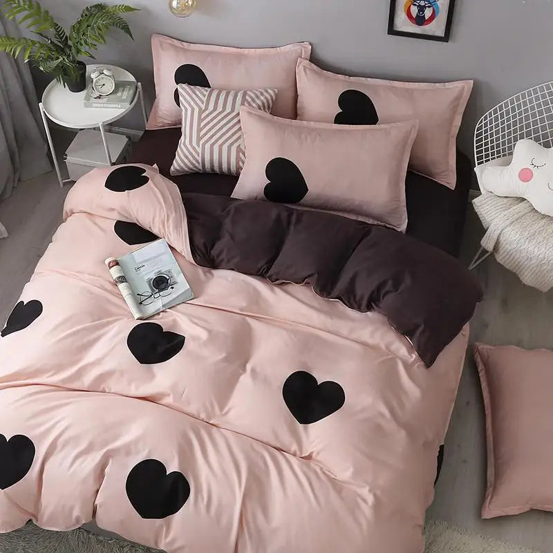 62  women girl pink Dot heart Printing Bed linens cute Bedding Sets bed duvet cover set kid quilt cover bed sheets