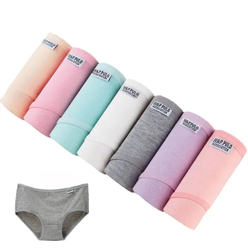 Cotton Panties for Women Underwear Plus Size Brief Girls Sexy Lingerie Solid Color Panties Female Seamless Underpant Ladies 7Pcs