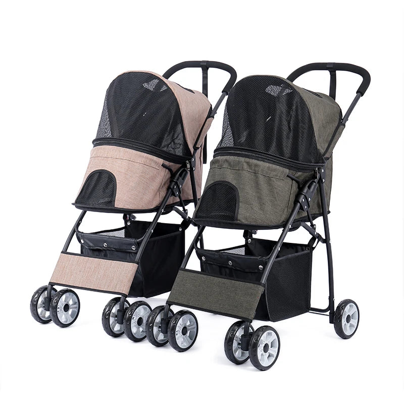 Stable Pet Dog Carrier Stroller for Kitten Buggy Outdoor Puppy Cat Baby Cart 2 Colors Light Foldable Large Space Jogger Stroller