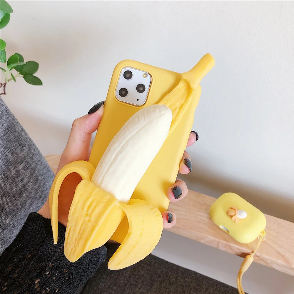Funny Stress Reliever Peeled banana Phone Cases For iPhone 14 11 12 13 Mini Pro X XS Max XR 7 8 6s Plus SE 2020 Soft Cover Coque