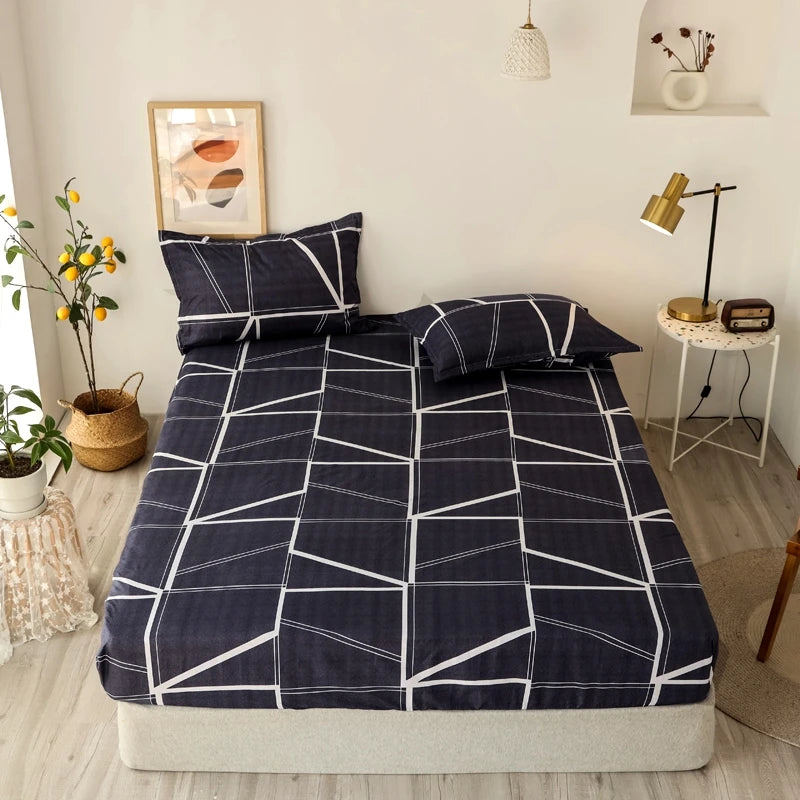 Bonenjoy 3 pcs Fitted Bed Sheets Single Bed Sheet Geometric Pattern Stitching Mattress Cover with elastic For Double Bed Sheet