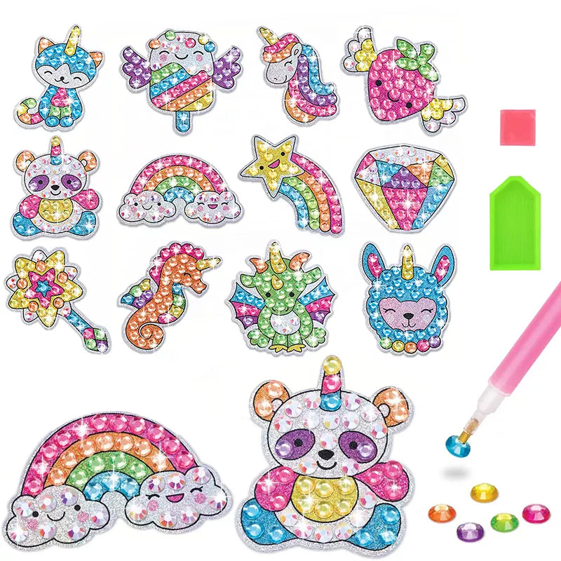 12 Create Big Gem Diamond Painting Sticker Kit Art Craft Girls Boys Unicorn Animal Sealife Magical Mosaic Dot Sticky Toys Gifts