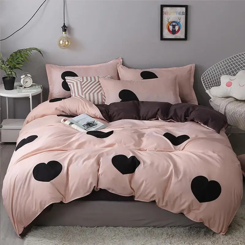 62  women girl pink Dot heart Printing Bed linens cute Bedding Sets bed duvet cover set kid quilt cover bed sheets