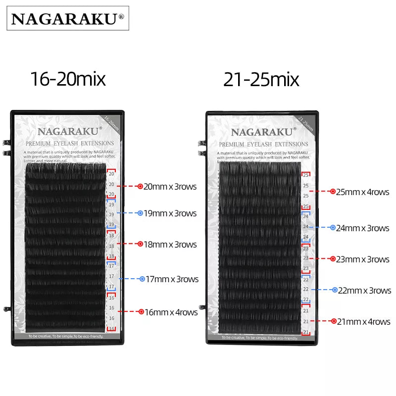 NAGARAKU Fast Ship 16rows/case 7~25mm Mix Premium Natural Synthetic Mink Individual Eyelash Extension