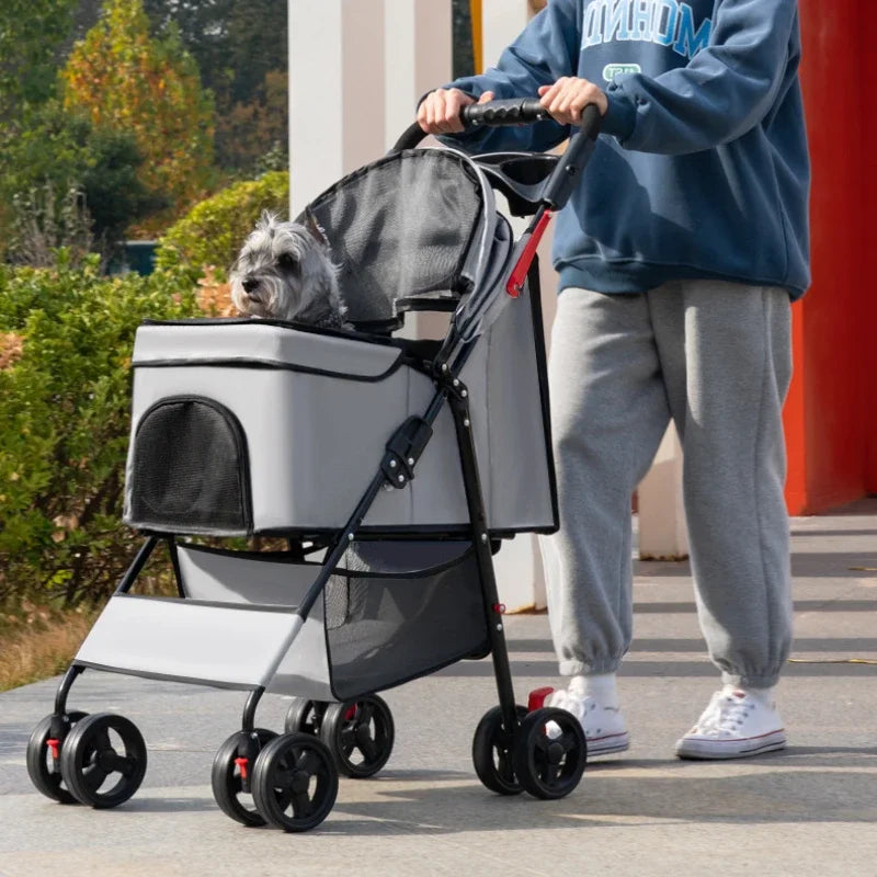Cat Dog General Lightweight Dog Stroller Foldable Cat Cart 4 Wheel Pet Trolley with Anti Vibration Spring Pet Carrier