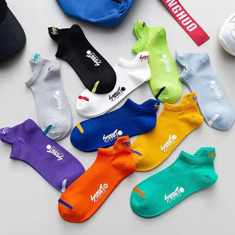 5 Pairs Bright Color Ankle No Show Socks Men Breathable Street Fashion Sport Deodorant Invisible Travel Running Socks