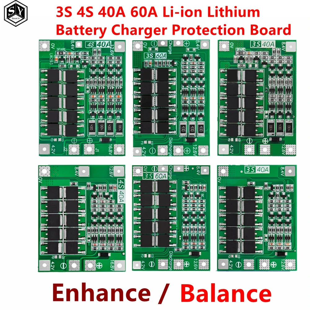 3S  4S 40A 60A Li-ion Lithium Battery Charger Protection Board 18650 BMS For Drill Motor 11.1V 12.6V/14.8V 16.8V Enhance/Balance