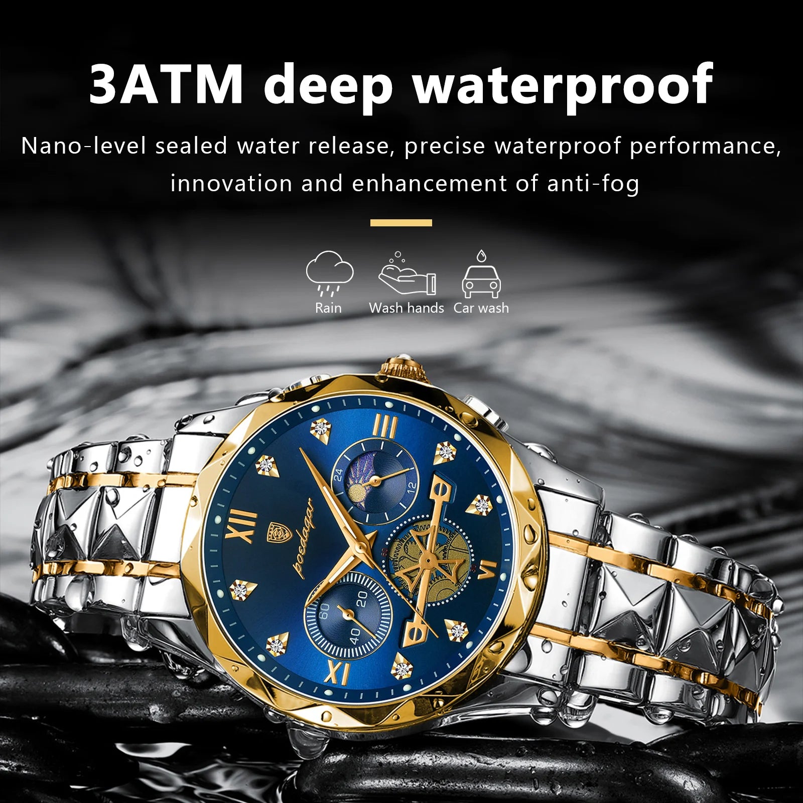 POEDAGAR Luxury Man Wristwatch Waterproof Luminous Chronograph Watch for Men Stainless Steel Men's Quartz Watches reloj hombre