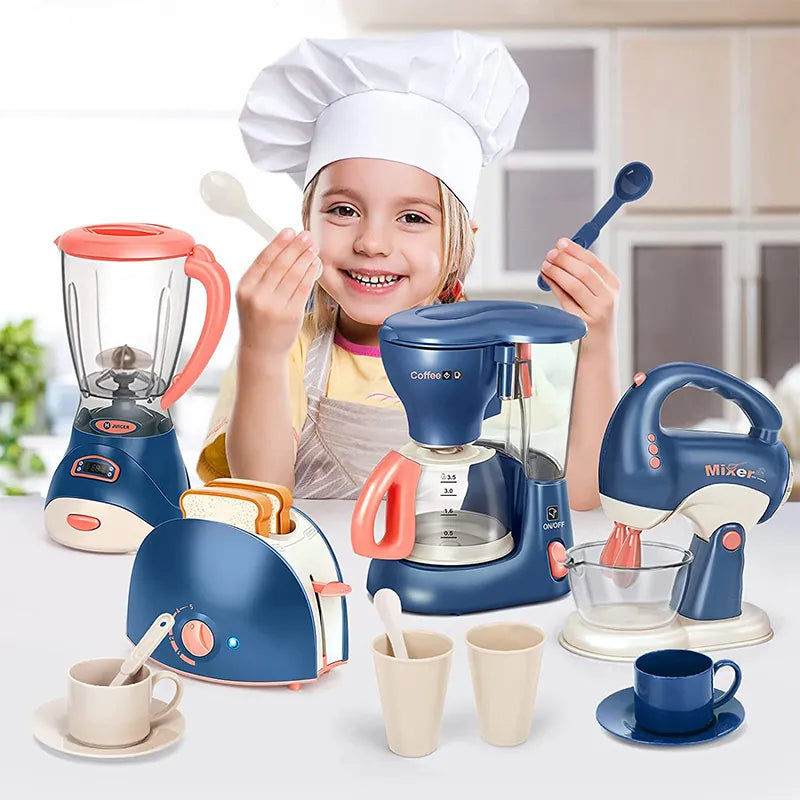 Mini Household Appliances Kitchen Toys, Pretend Play Set with Coffee Maker Blender Mixer and Toaster for Kids Boys Girls Gifts