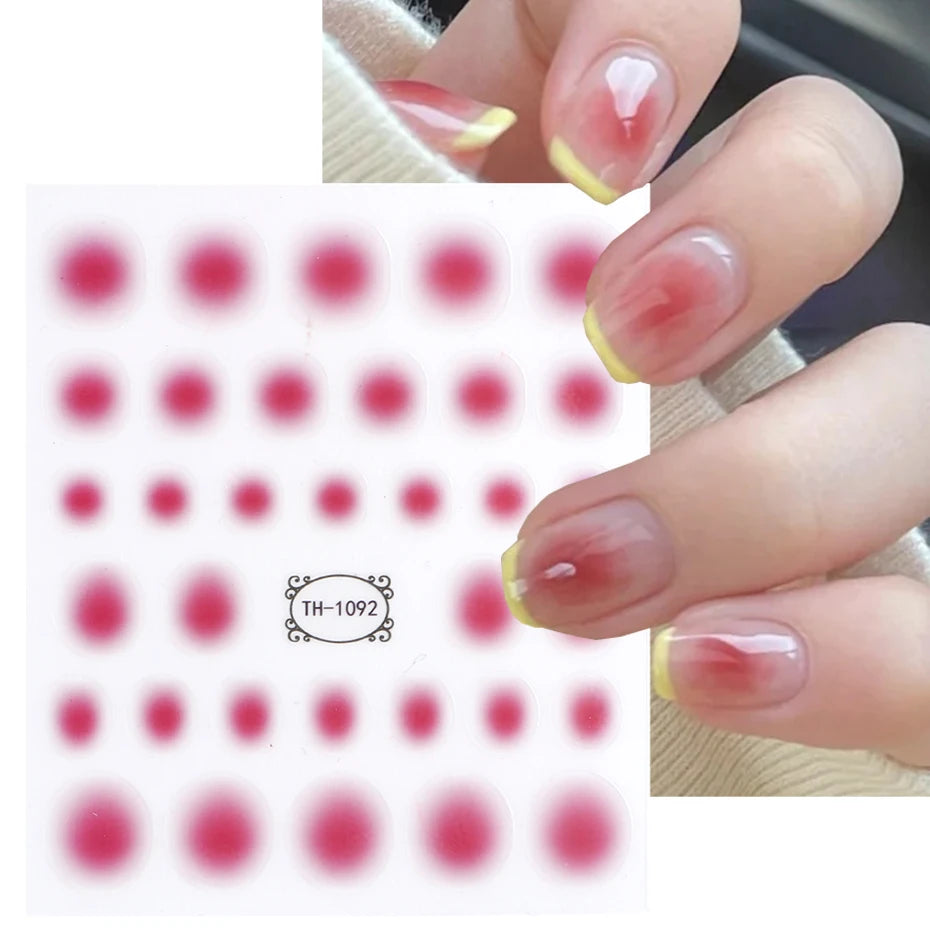 Gradient Nail Sticker 3D Jelly Red Pink Blush Sliders Cute Ombre Nail Design Japanese Style Translucent Gel Polish Wraps Decal