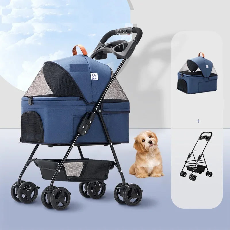 Detachable Pet Trolley 4 Wheel Universal Dog Stroller for Small Dog Cat Carrier Load Bearing 20kg