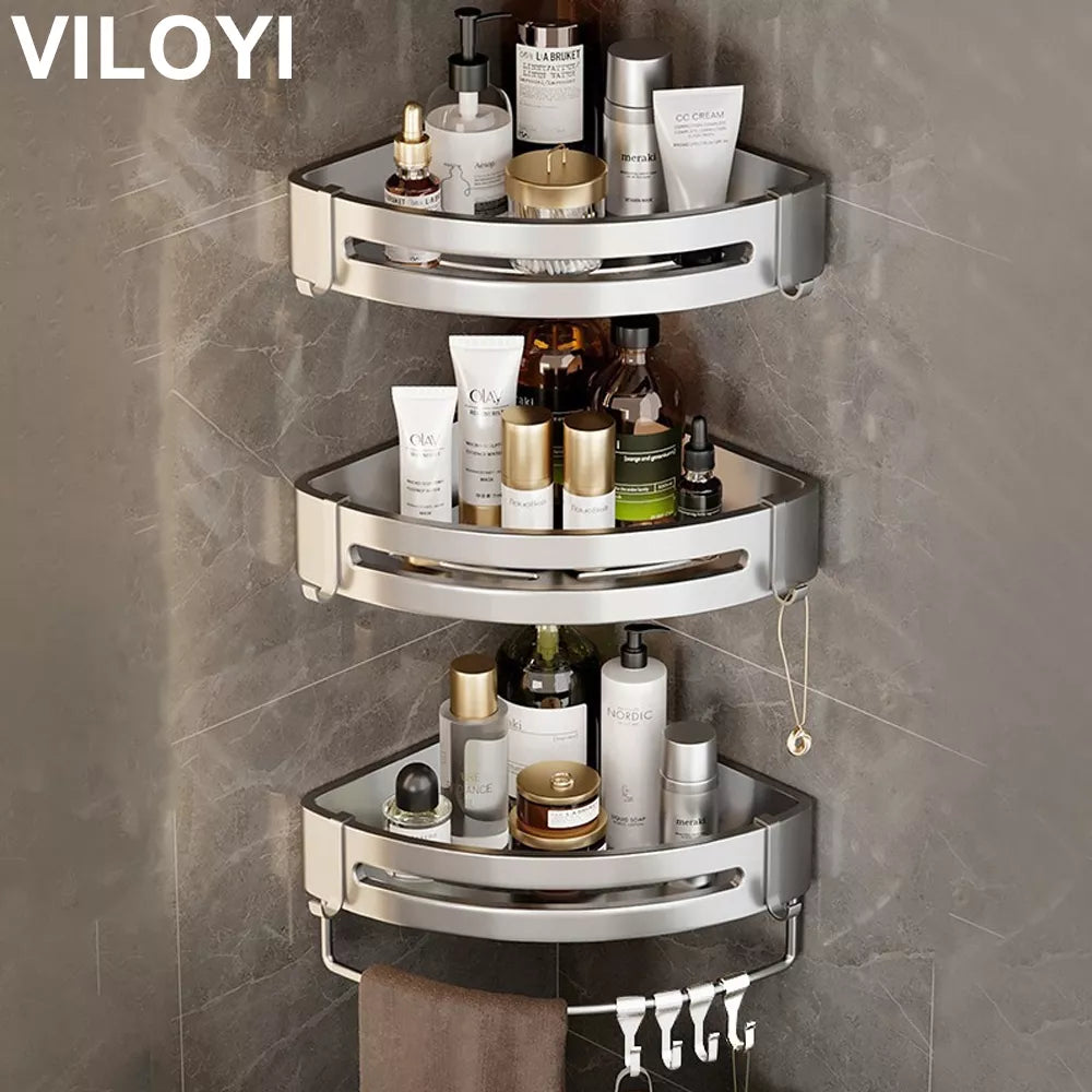 VILOYI Bathroom Shelves Wall Mounted No Drill Space Aluminum Shower Corner Caddy Storage Shelf Multilayer Kitchen Organizer Rack