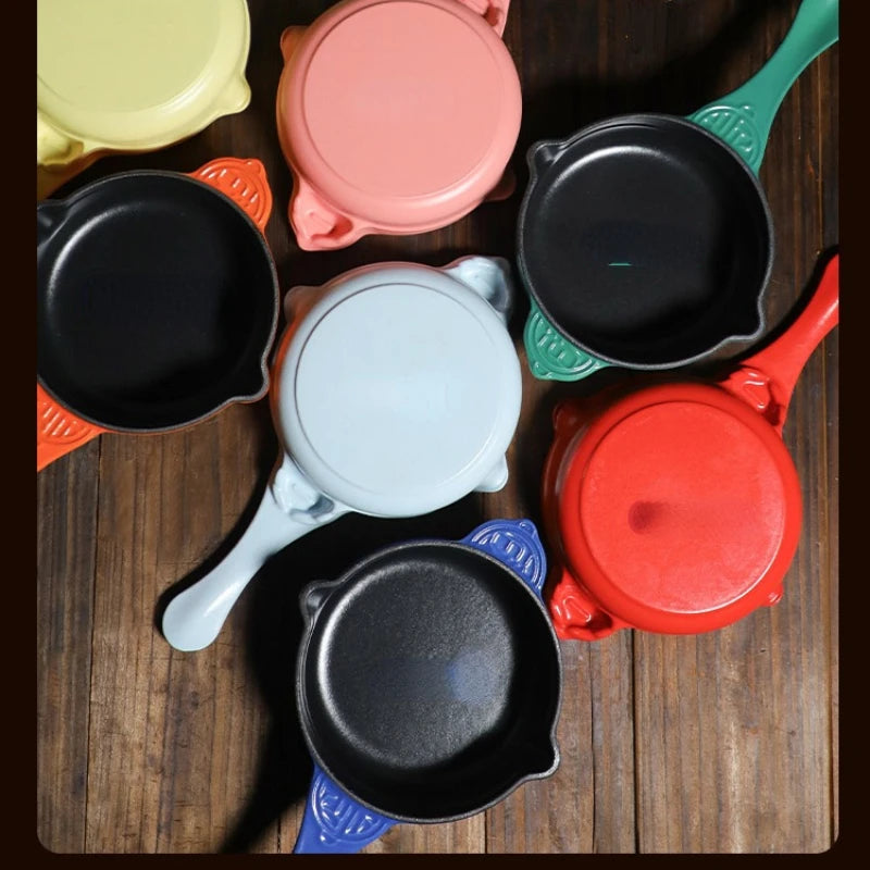 Non-coating Non-stick Cast Iron Cookware Single Handle Wok Pan Multi-color Optional Frying Pan Small and Practical Cookware