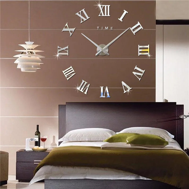3D Acrylic Digital Wall Clock Roman Numerals Design Mirror Wall Clock Fashion Large Round Wall Clock DIY Self Adhesive Clocks