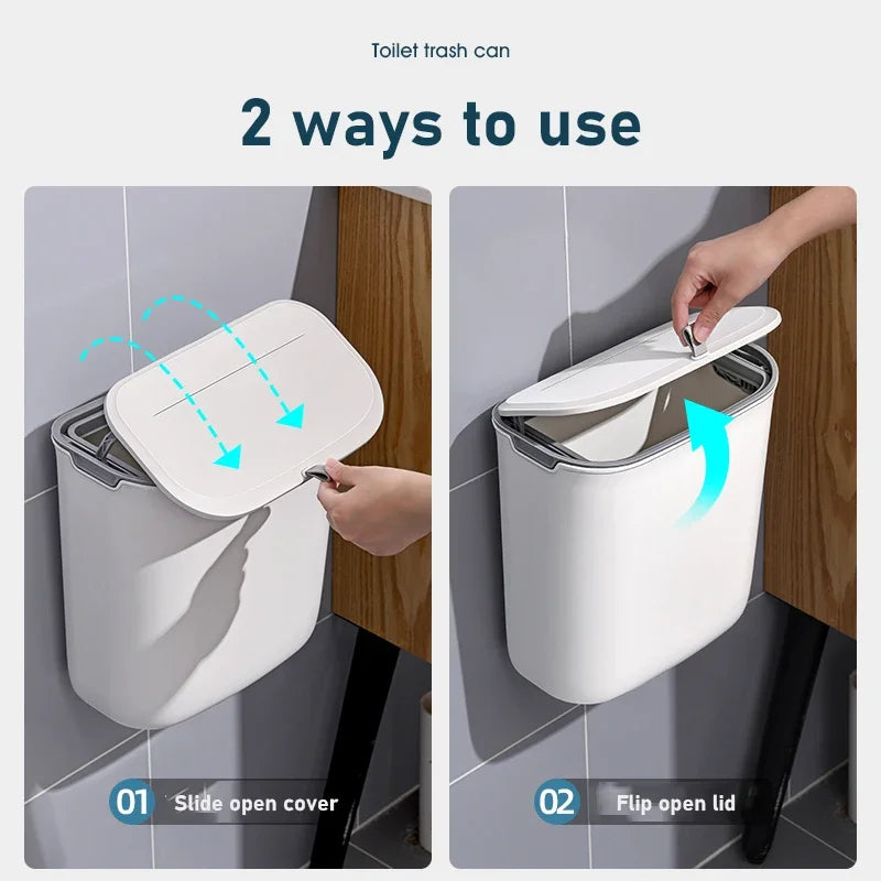 7/9L Hanging Trash Can For Kitchen Large Capacity Kitchen Recycling Garbage Basket Bathroom Wall Mounted Trash Bin with Lid