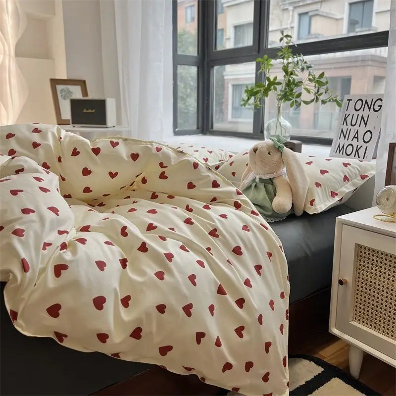 Korean Style Bedding Set Boys Girls Twin Queen Size Duvet Cover Flat Sheet Pillowcase Bed Linens Kids Adult Fashion Home Textile