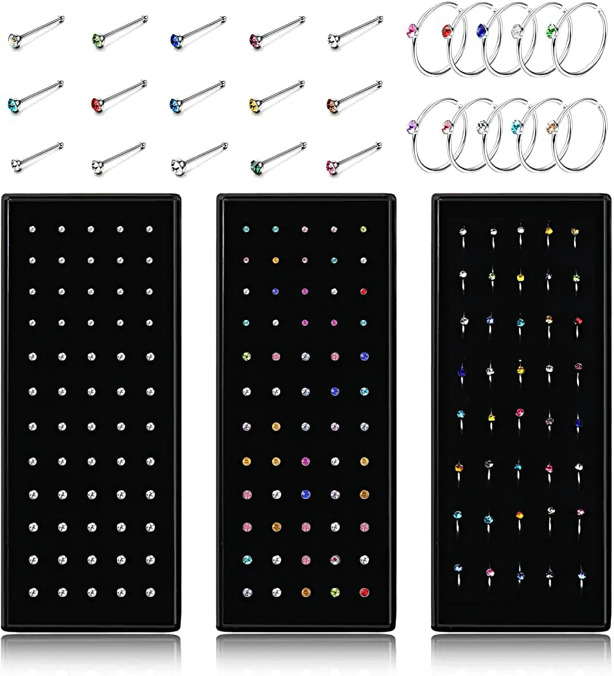 40/60PC Set Fashion Crystal C Shape Nose Ring Stainless Steel Multicolor Bend Nose Stud for Women Aro Nariz Anneau Nez Piercing