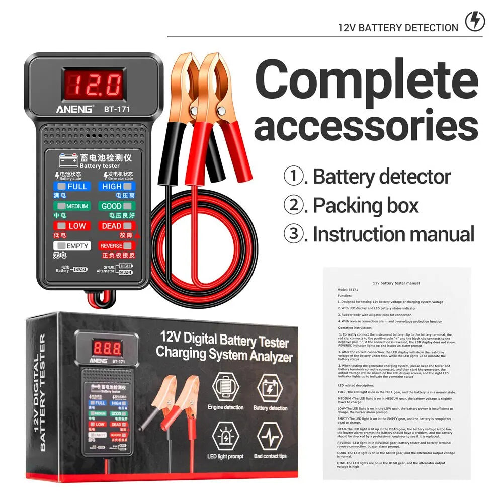 ANENG BT-171 12V Multifunctional Battery Testers Auto Repair Industry Detection with LED Reverse Display Screen Electrician Tool