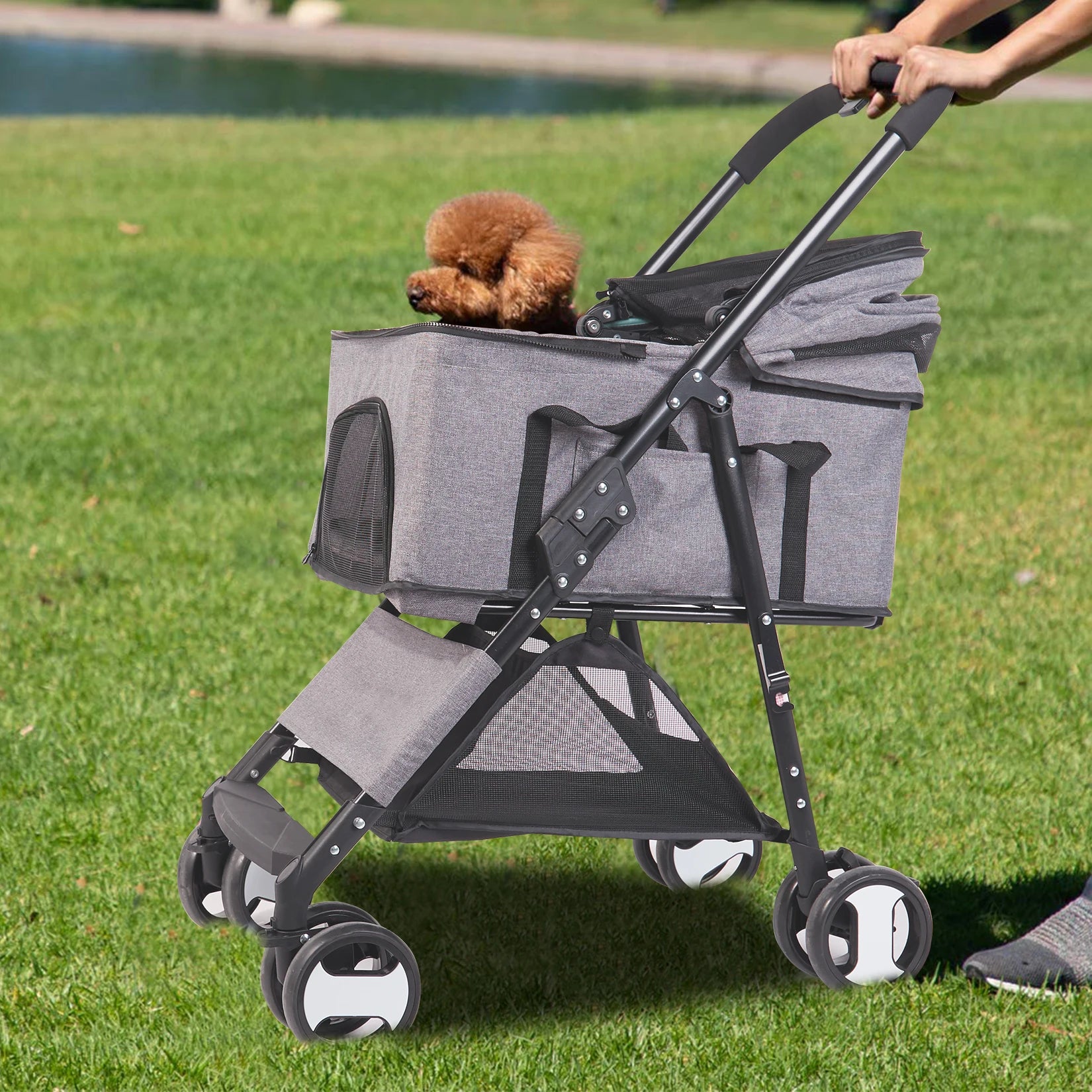 Large Pet Stroller Pram Dog Carrier Trailer Stroller Travel Walk Carrier with Detachable Carrier Cart  Load 30kg