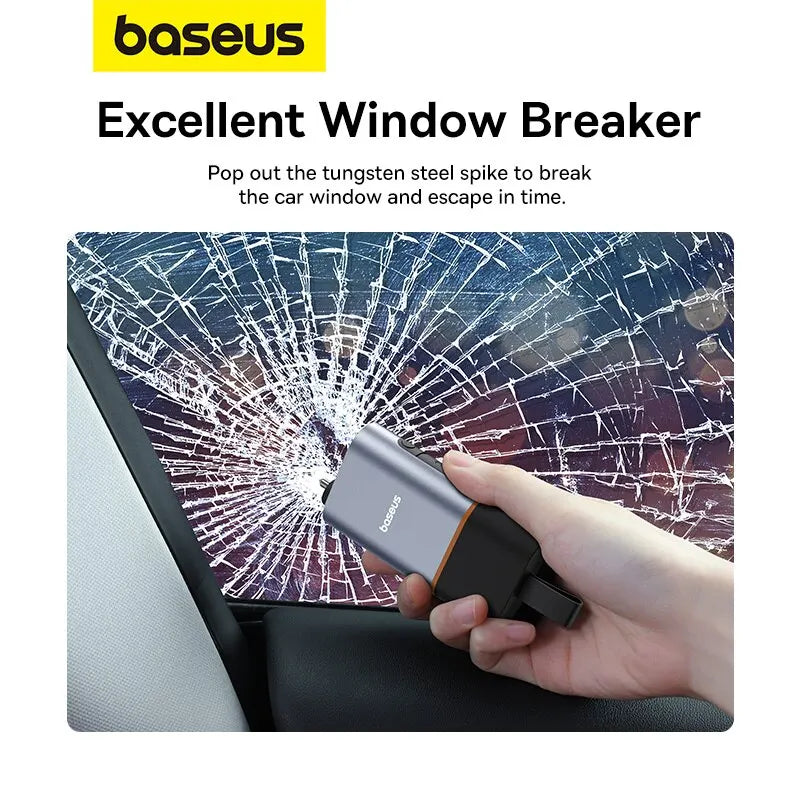 Baseus Car Emergency Safety Hammer 3 in 1 U-shaped Seat Belt Cutter Window Breaker Escape with Emergency Lamp Car Accessories