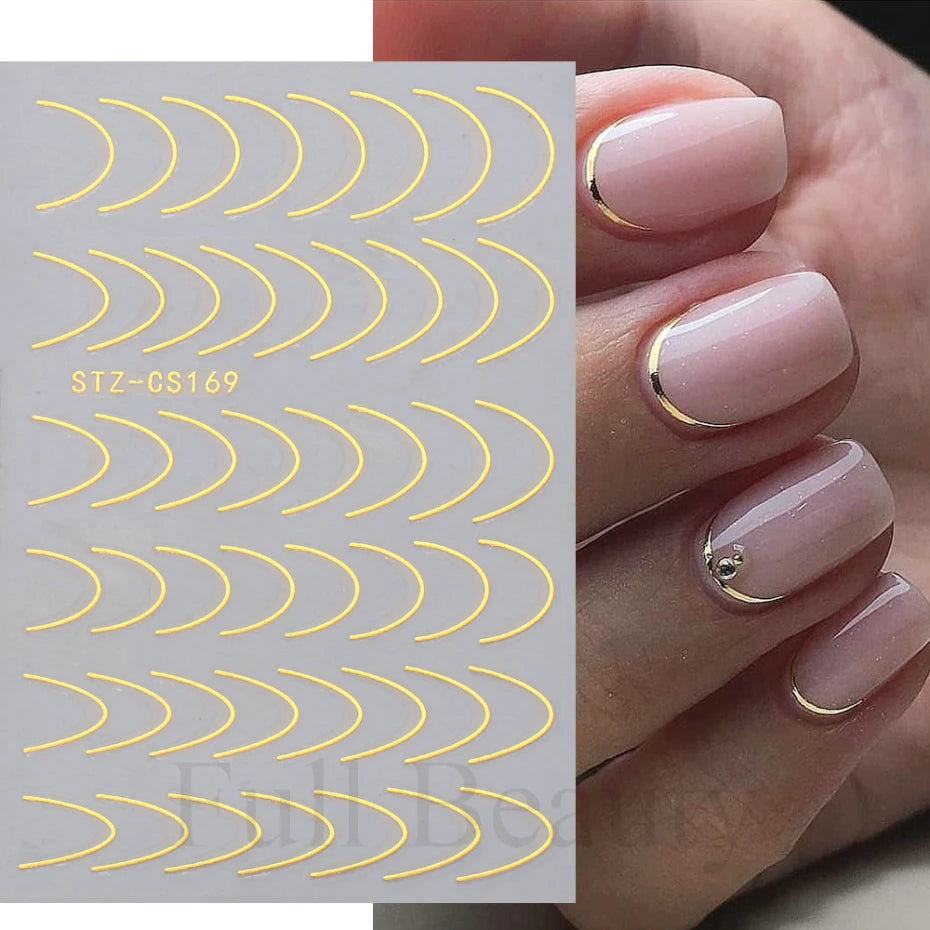French Tips Nail Stickers 3D Gold Rose Curve Stripe Lines Tape Swirl Sliders Manicure Adhesive Gel Nail Art Decals TRSTZ-CS169