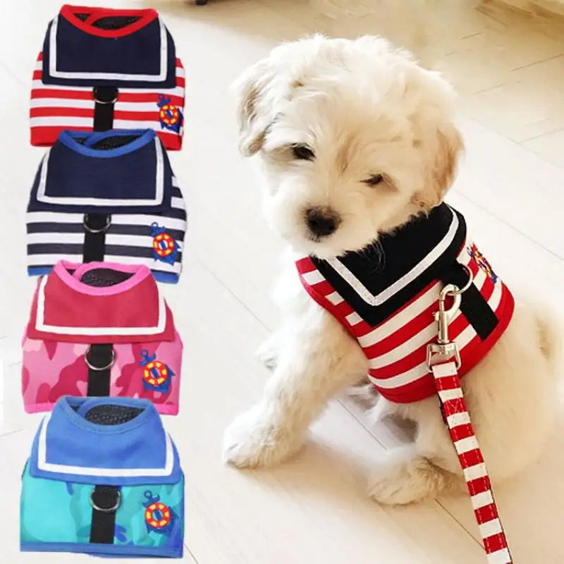 Pet Dog Clothes Soft Breathable Navy Style Leash Set for Small Medium Dogs Chihuahua Puppy Collar Cat Pet Dog Chest Strap Leash