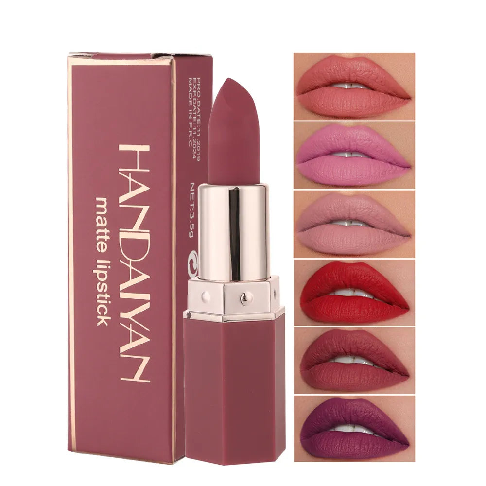 HANDAIYAN 6 Colors Matte Lipstick Beauty Lip Gloss LippenstiftTinted Balm 24 Hours Waterproof Makeup