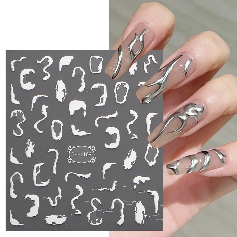 Metal Line Nail Stickers 3D Silver Gold Thorns Vine Curve Stripe Lines Tape Swirl Sliders Manicure Adhesive Gel Nail Art Decals