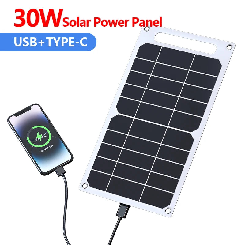 Solar Panel 30W  USB Type-C Waterproof Outdoor Hiking Camping Portable Battery Mobile Phone Charging Bank  Charging Panel  6.8V