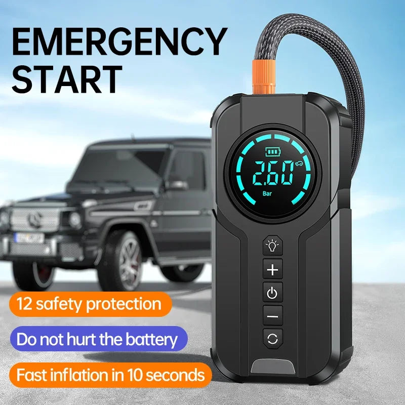 Car Jump Starter Air Pump Power Bank Lighting Portable Air Compressor 4 In 1 Cars Battery Starters Starting Auto Tyre Inflator