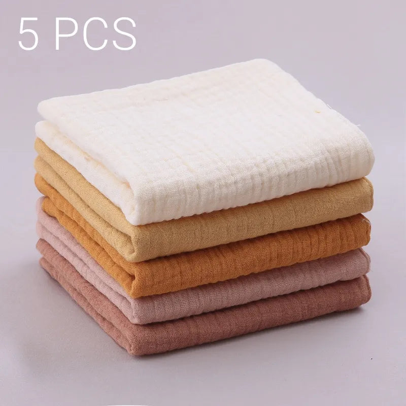 5pcs/Set Square Cotton Baby Face Towel Handkerchief Soft Absorbent Gauze Baby Towel Kids Feeding Bibs Burp Cloths Washcloth