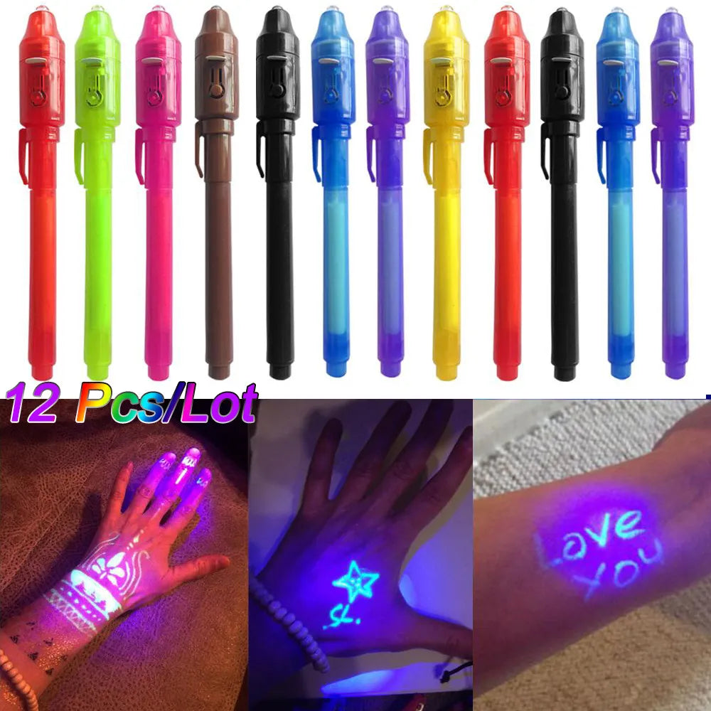 Invisible Ink Pen 12 PCS, Spy Pen with UV Light, Magic Marker for Secret Message,Treasure Box Prizes,Kids Party Favors,Toys Gift