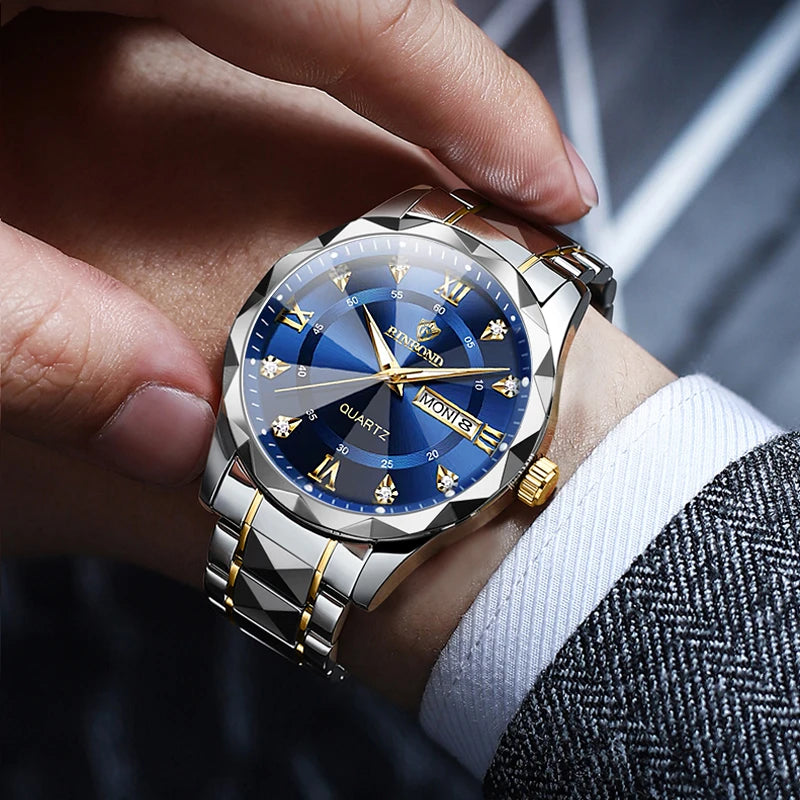BINBOND Top Brand Luxury Man Wristwatch Waterproof Luminous Date Week Men Watches Stainless Steel Quartz Men's Watch Male reloj