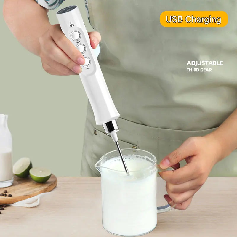3 In 1 Wireless Rechargeable Electric Milk Frother Foam Maker Handheld Foamer High Speeds Drink Mixer Coffee Frothing Wand