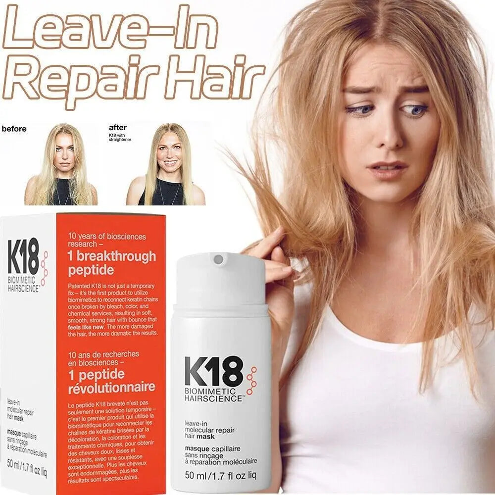 50ml K18 Leave-In Molecular Repair Hair Mask Damage Restore Soft hair Deep Repair Keratin & Scalp Treatment Hair Care Condition