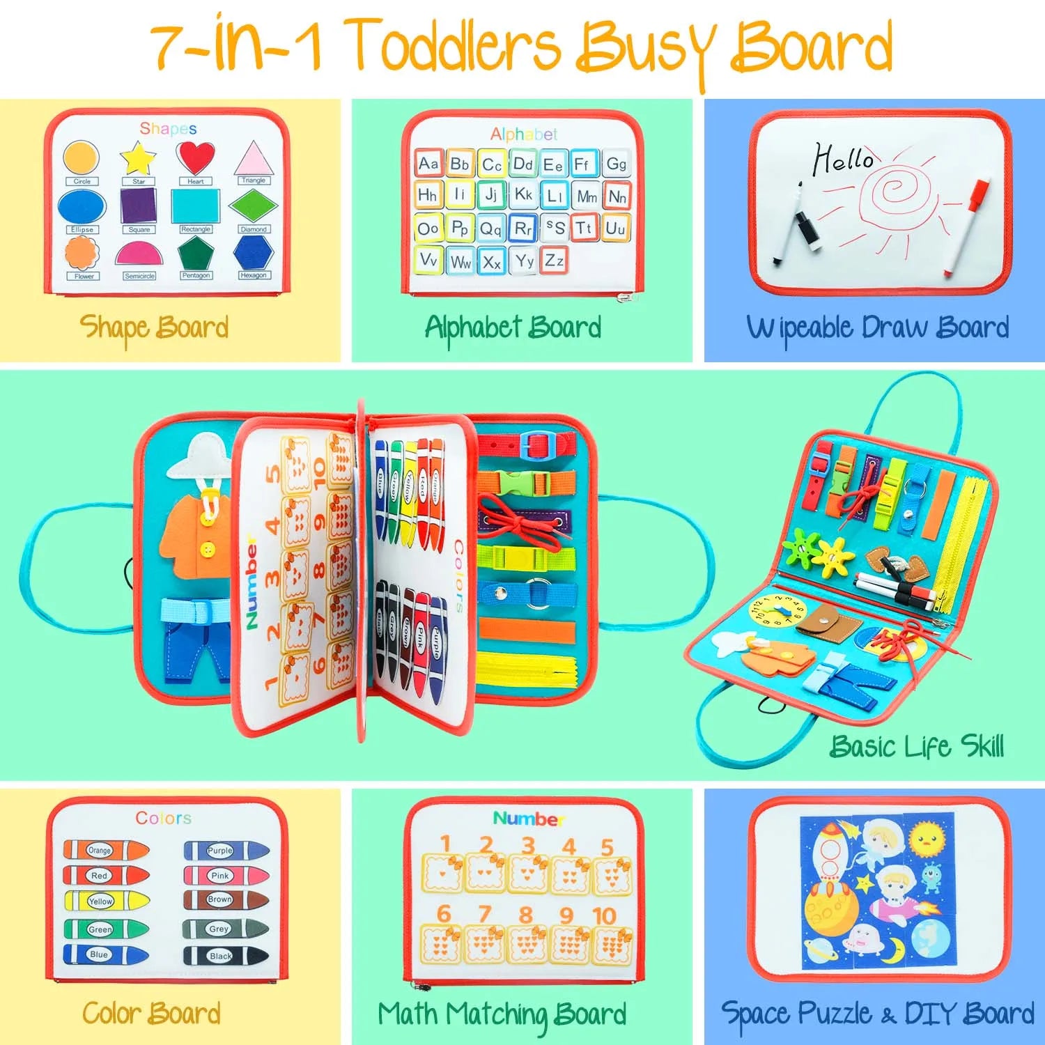 Toddler Montessori Busy Board for Ages 1-3 Busy Sensory Educational Toys Travel Toys
