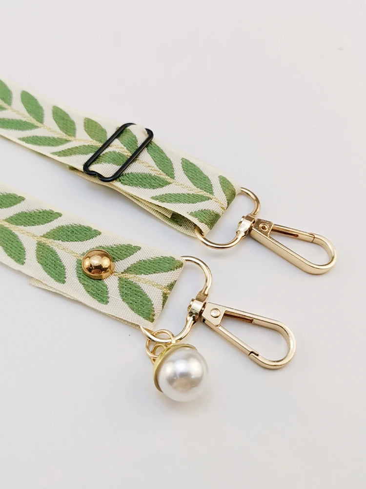 Adjustable Crossbody Long Mobile Phone Lanyard Wide Cloth Neckband Strap Rope Women's Pearl Hanging Ornaments Anti-Lost Lanyard
