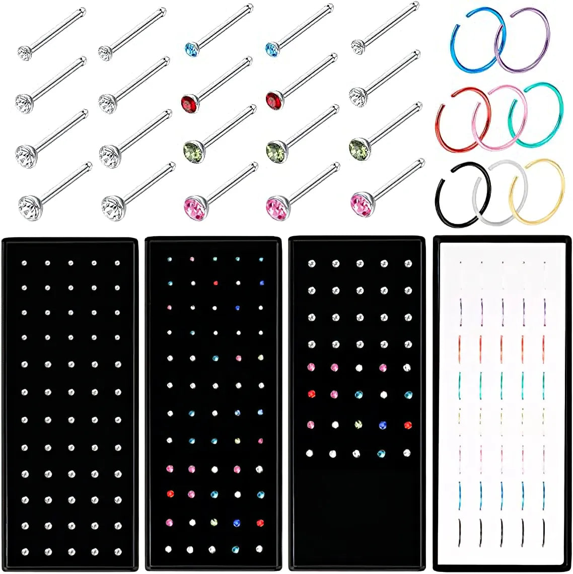 40/60PC Set Fashion Crystal C Shape Nose Ring Stainless Steel Multicolor Bend Nose Stud for Women Aro Nariz Anneau Nez Piercing