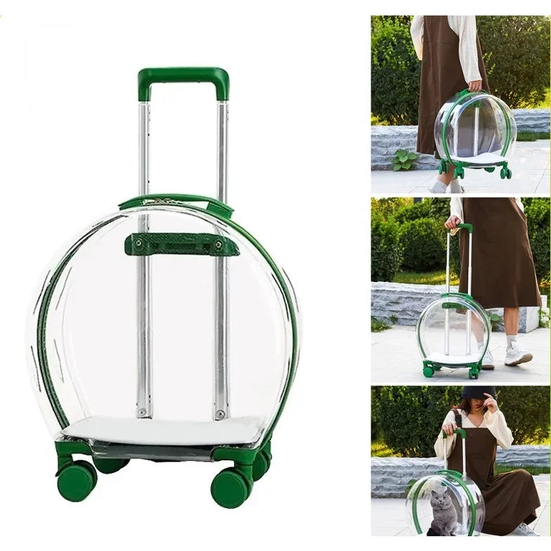 Pet Trolley Case Carrier for Cats and Puppies Transparent Cat Bag Pet Stroller Outdoor Portable Cat Backpack Carrier