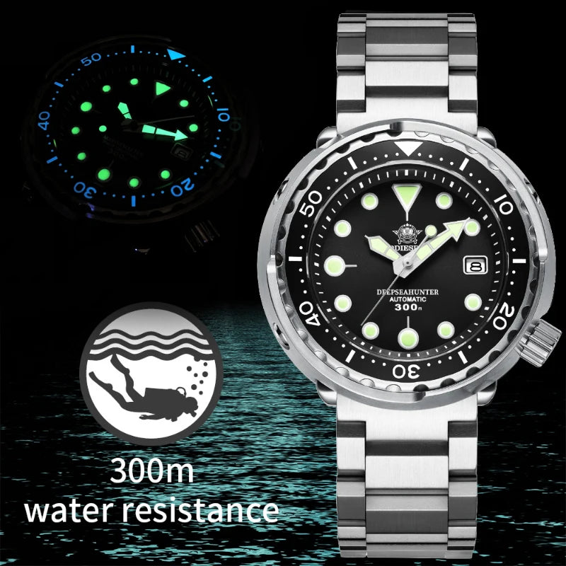 ADDIESDIVE Automatic Mechanical Watch Male American Stainless Steel Scratch Proof Waterproof Diving Watch Business Leisure Watch