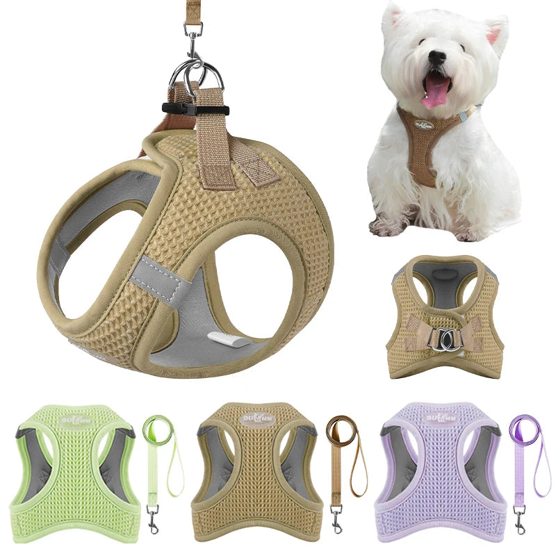 Puppy Cat Harness with Leash Breathable Waffle Pet Vest Clothes for Small Mid Dogs Cats Harness Collar Yorkshire Dog Accessories