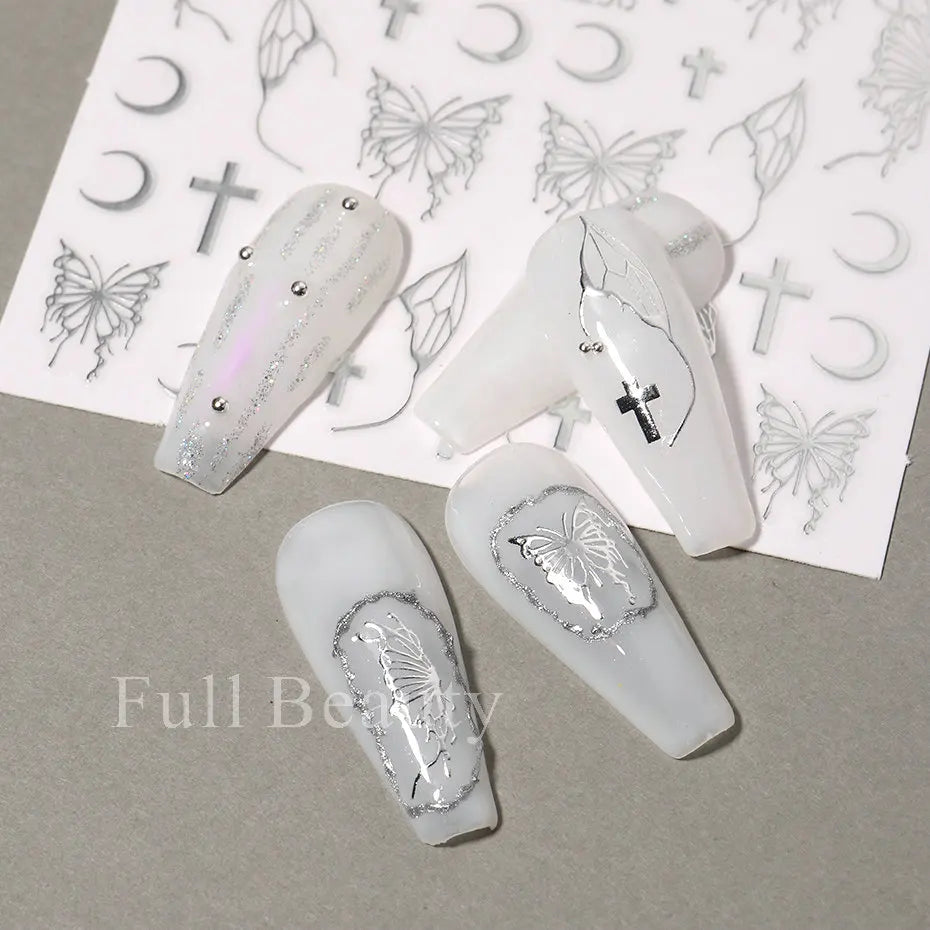 Metal Mirror Butterfly Sticker for Nails Holographic Butterflies Star Adhesive Slider Wraps Spring Gel Polish Decals FBJO-2251