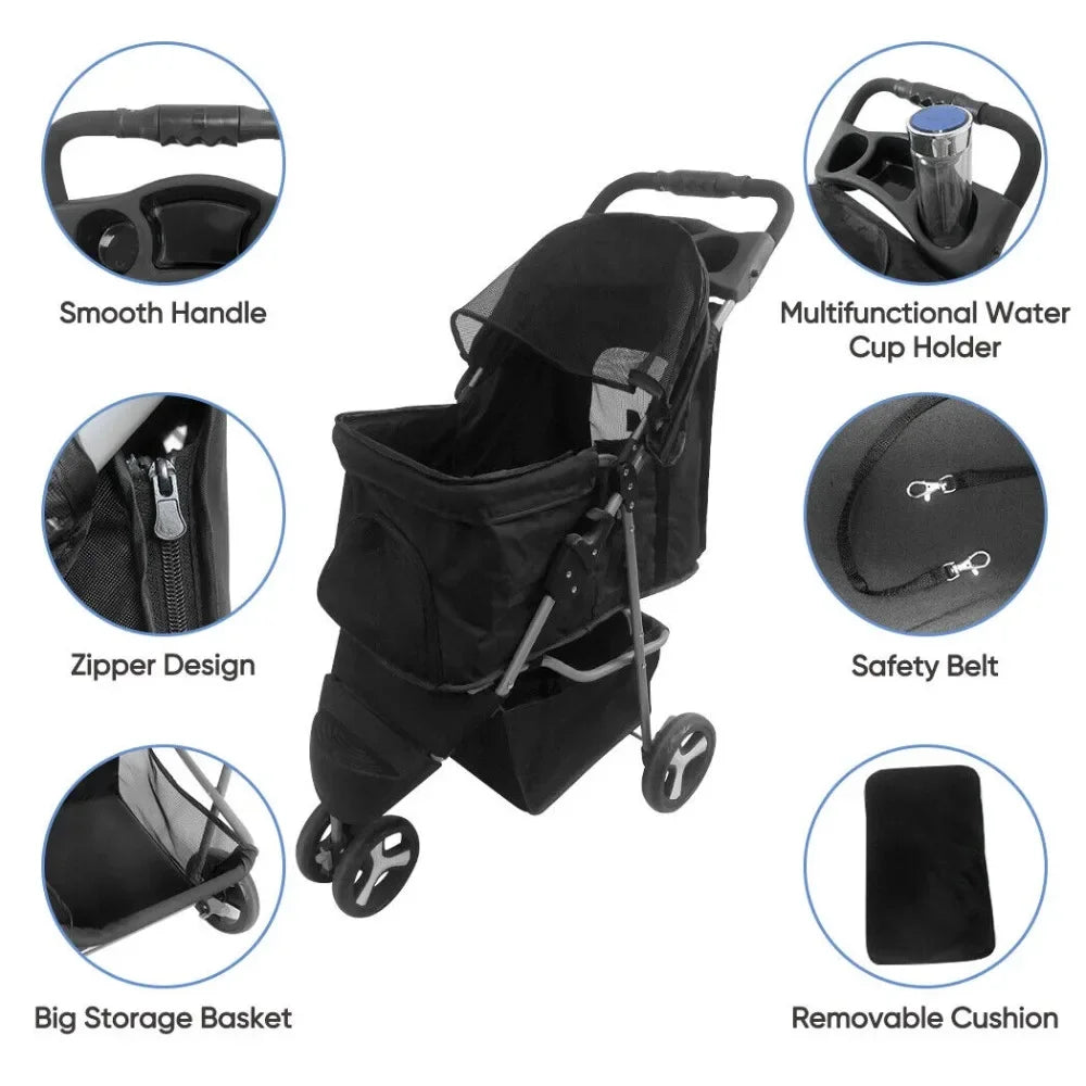 Foldable Pet Stroller Portable Dog Cat Trolley Breathable Carrier for Dog Kitten Travel Walking Outdoor Cat Dog Accessories