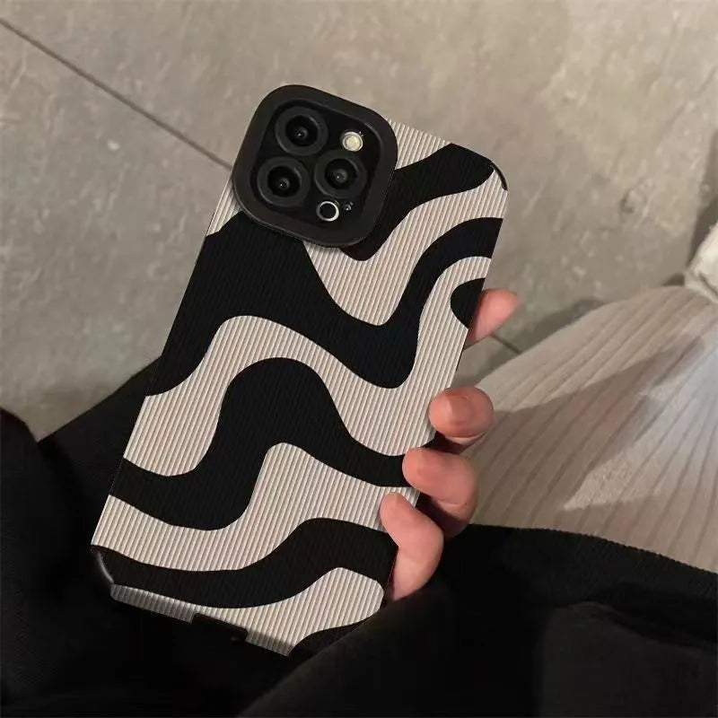 Fashion Zebra Stripe Black White Phone Case For iPhone 14 11 12 13 15 Pro Max 14 15 7 8 Plus X XS Max XR Shockproof Soft Cover