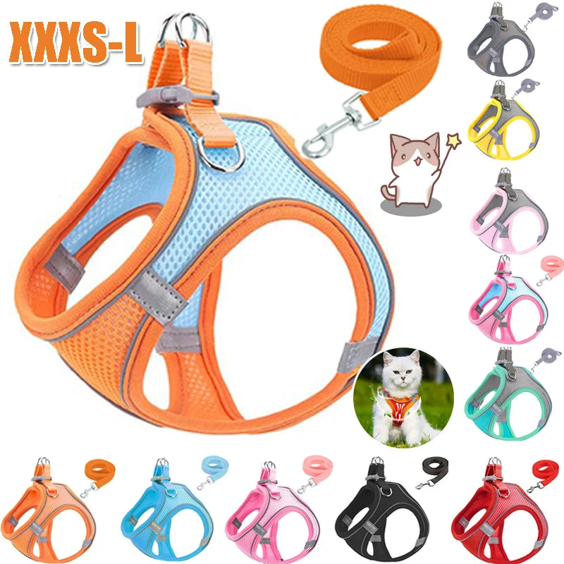 XXXS-L Reflective Pet Harness Dogs Strap with Leash Adjustable Harness Vest Breathable Collars for Chihuahua Small Large Dogs