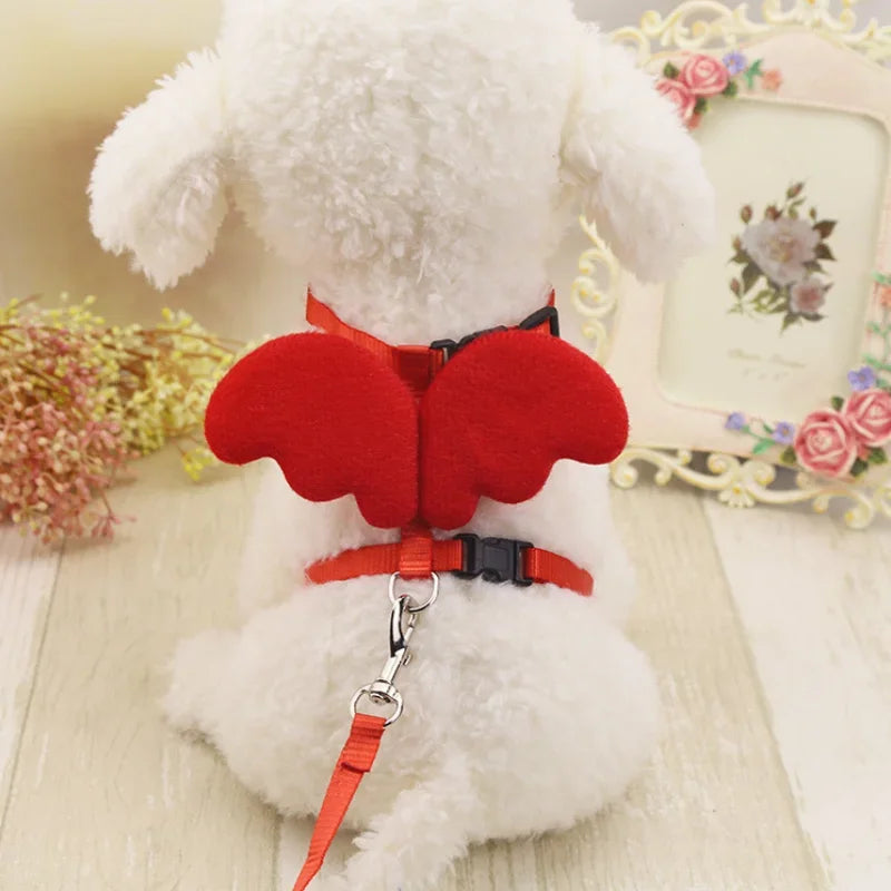 Pet Harness with Angel Wing Small Pet Dog Rabbit Cat Chest Set Cute Collar Safety Belt Adjustable Outdoor Walking Leash Rope